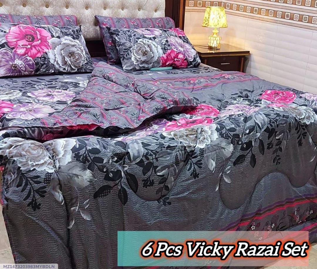 Stylish 6 Pcs Cotton Salonica Printed Razai Set