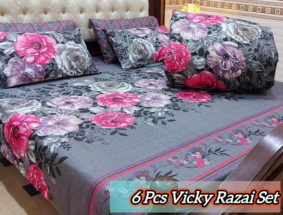 Stylish 6 Pcs Cotton Salonica Printed Razai Set