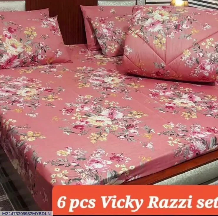Stylish 6 Pcs Cotton Salonica Printed Razai Set
