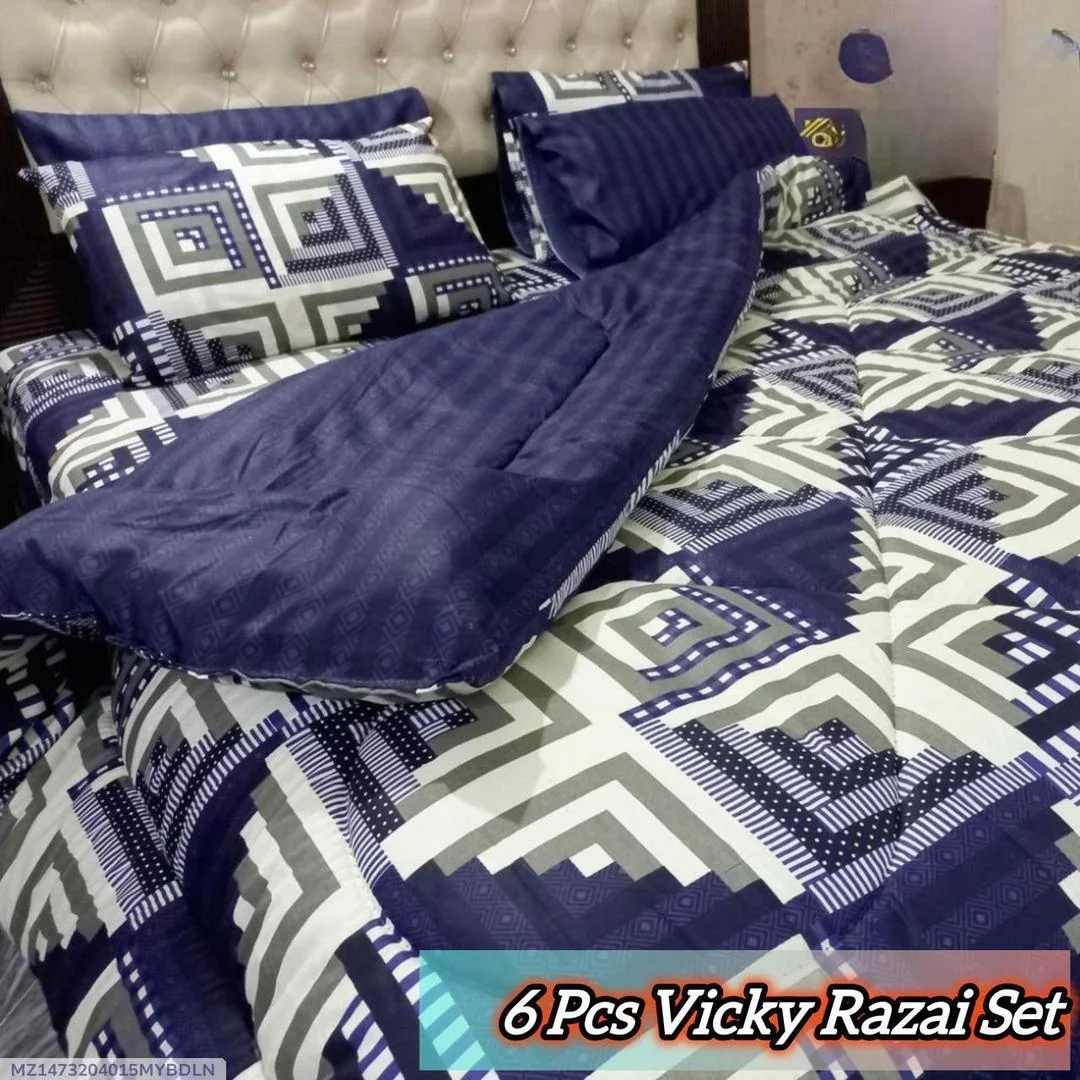 Stylish 6 Pcs Cotton Salonica Printed Razai Set