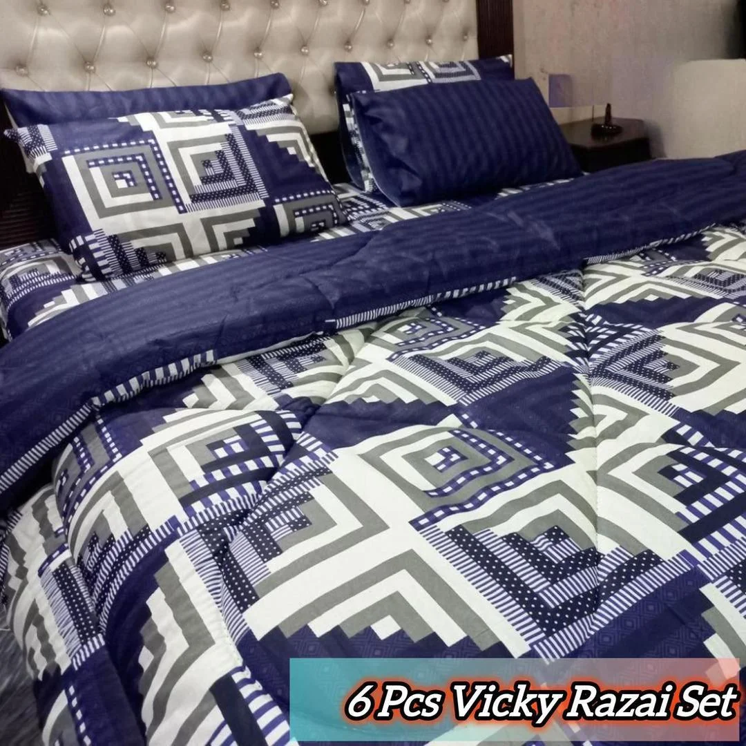 Stylish 6 Pcs Cotton Salonica Printed Razai Set