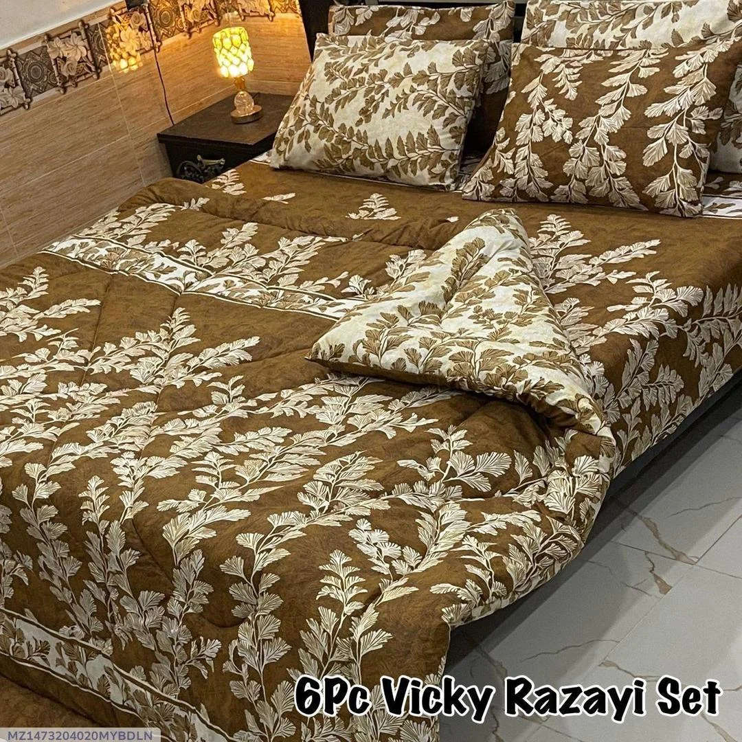 Cozy 6 Pcs Cotton Salonica Printed Razai Set
