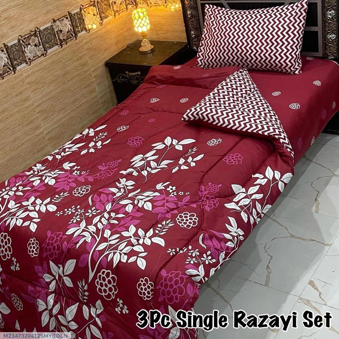Stylish 3 Pcs Cotton Salonica Printed Single Razai Set