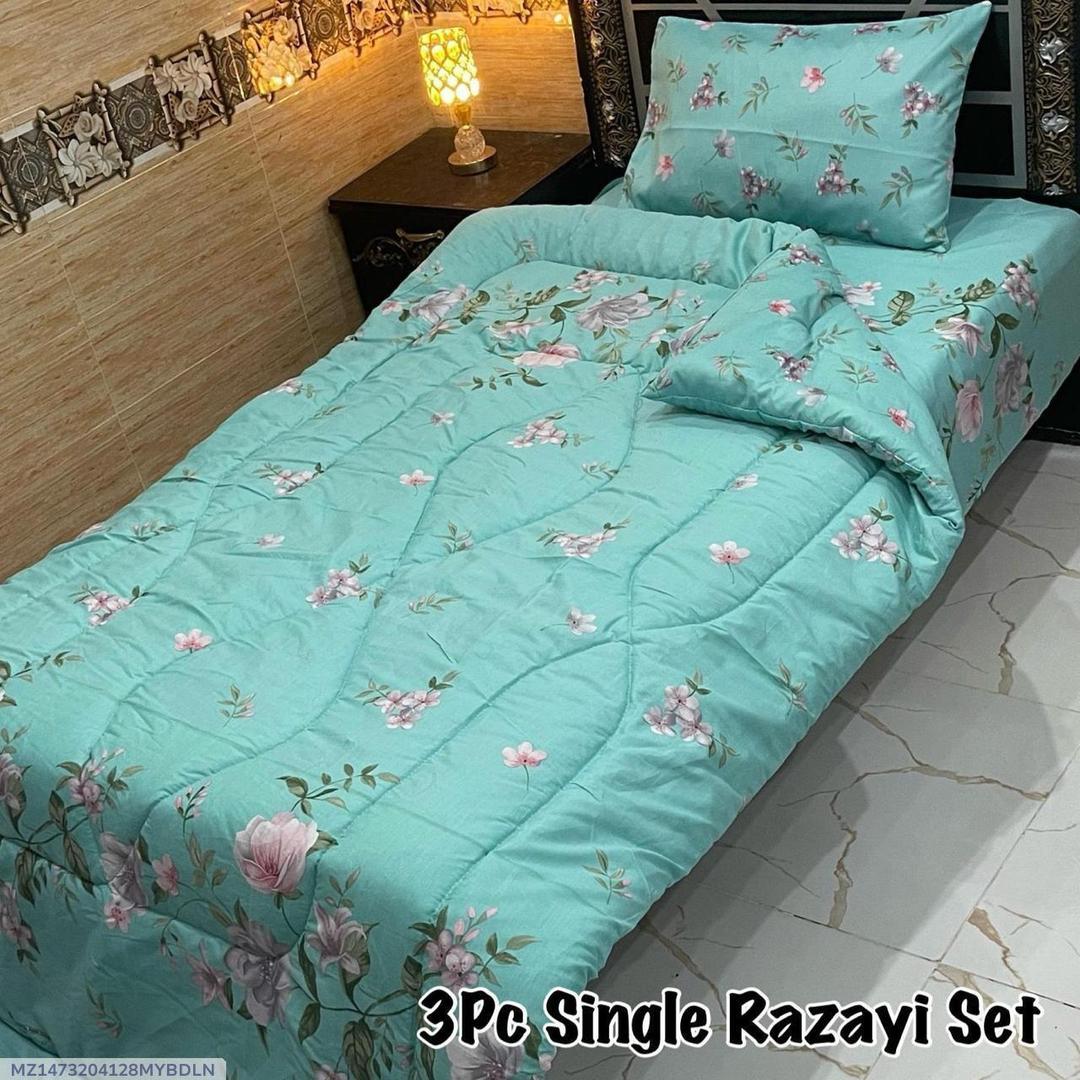 Stylish 3 Pcs Cotton Salonica Printed Single Razai Set