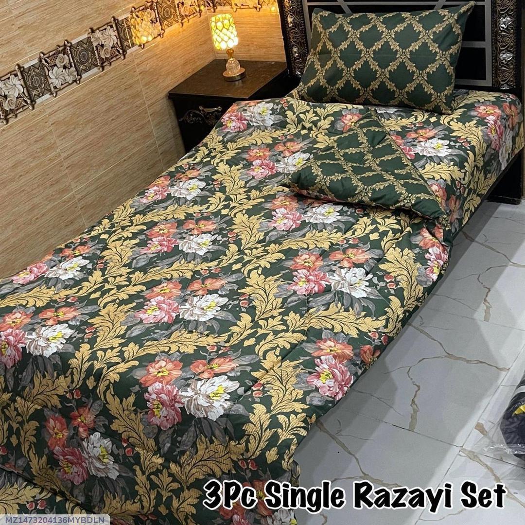 Single Razayi Set Green Floral Golden Cotton Pakistan