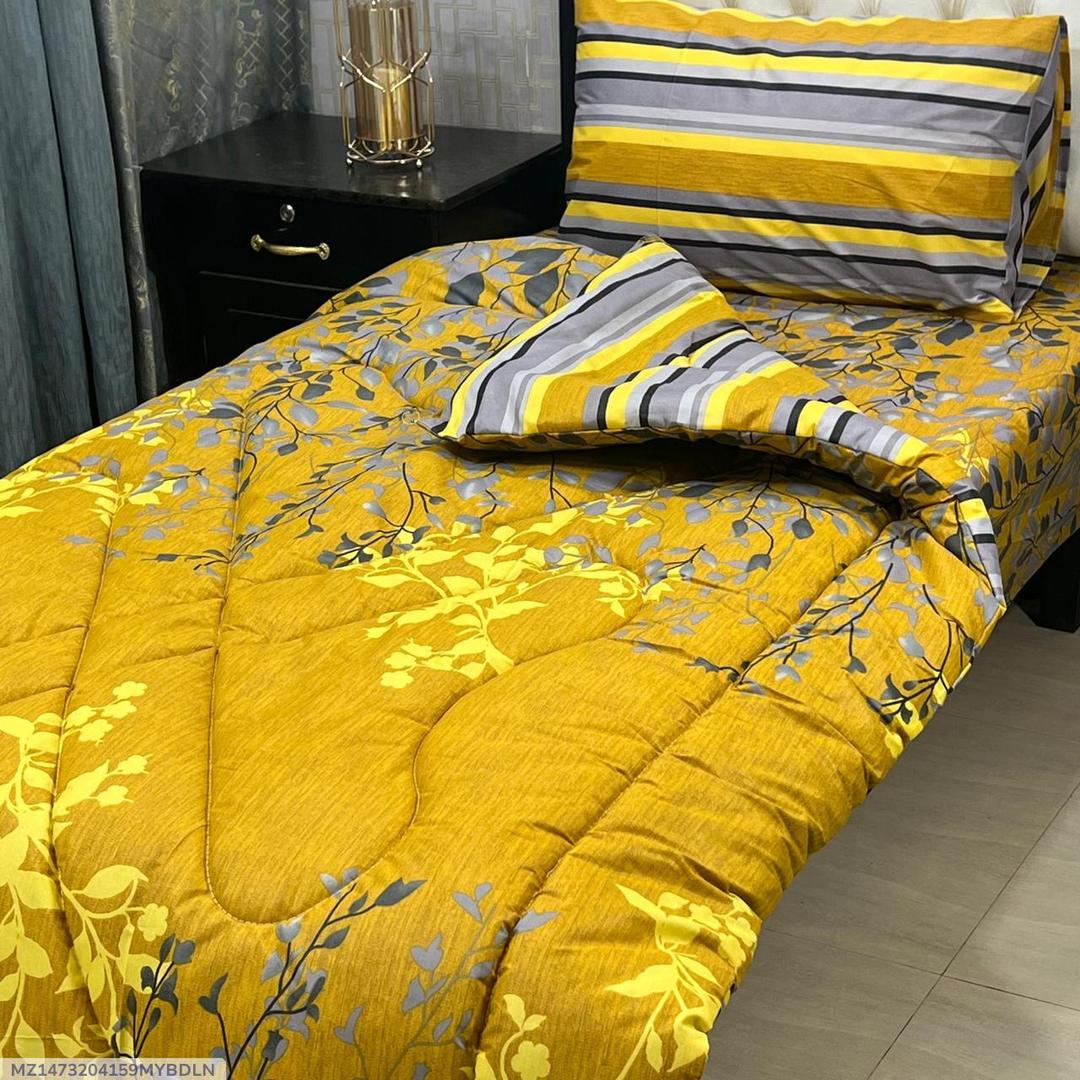 Premium Cotton Salonica 3 Pcs Razai Set Yellow Floral