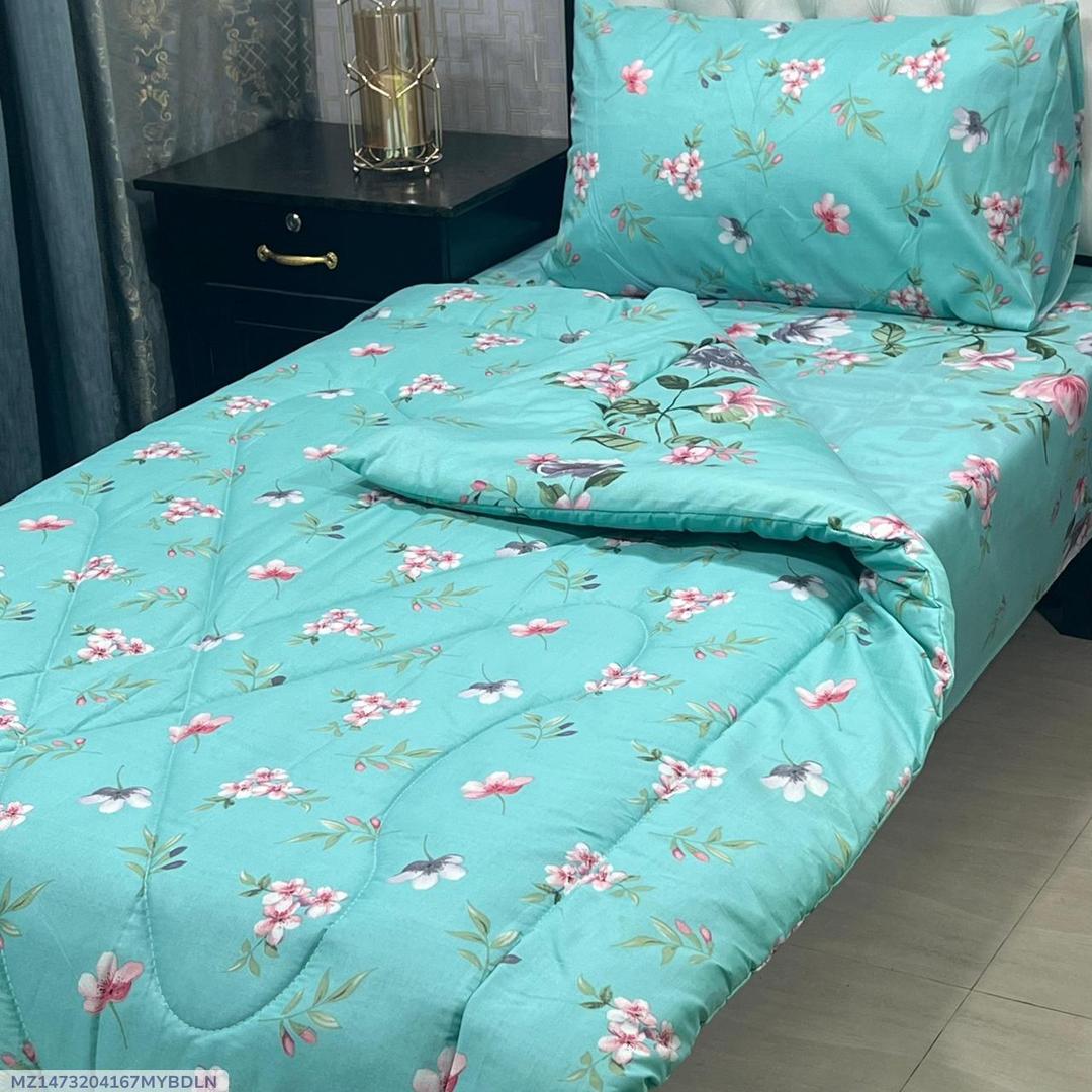 Stylish 3 Pcs Cotton Salonica Printed Single Razai Set