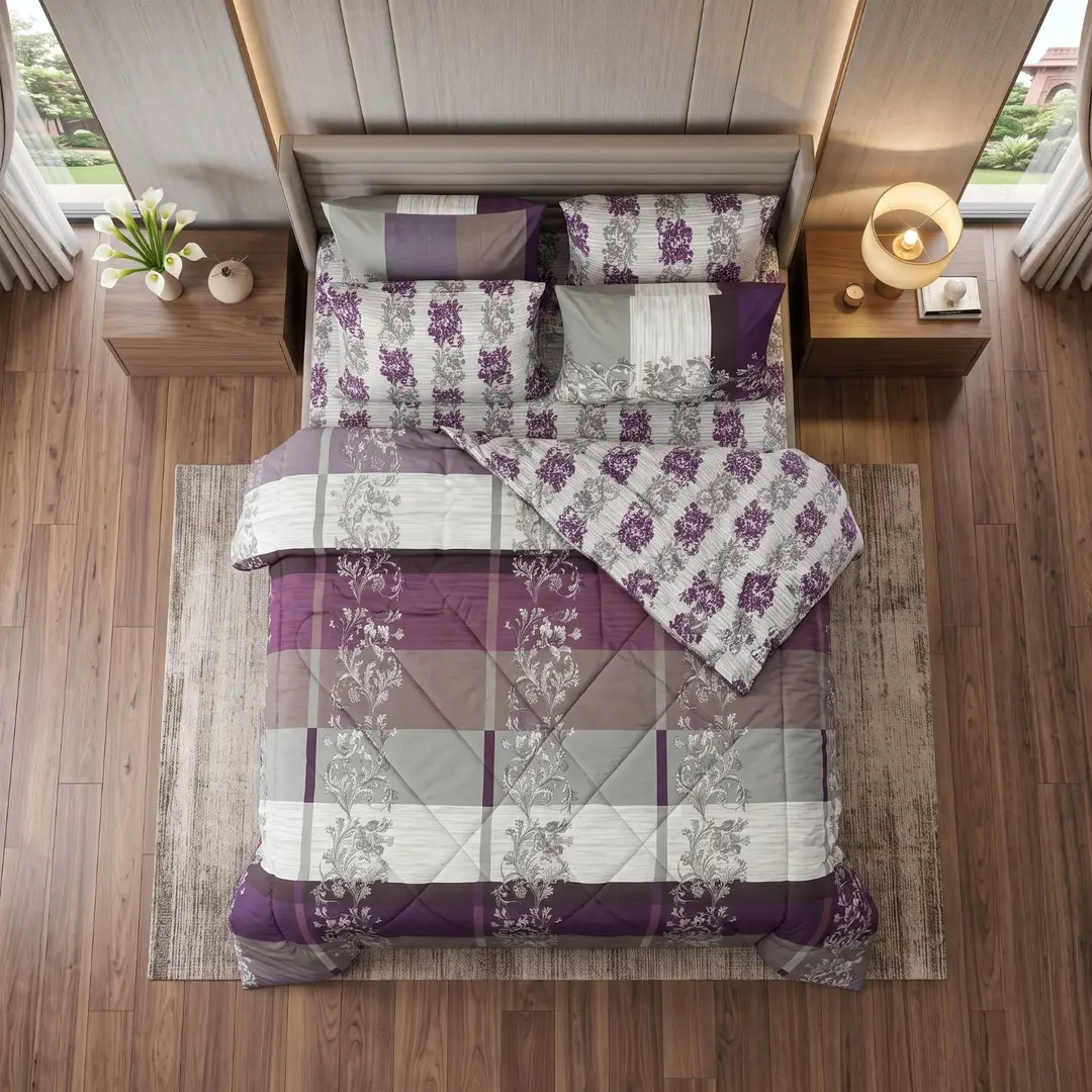 Exclusive 6 Pcs Cotton Salonica Printed Double Razai Set