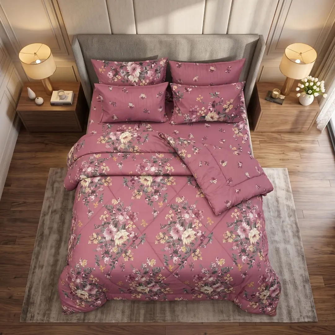 Exclusive 6 Pcs Cotton Salonica Printed Double Razai Set