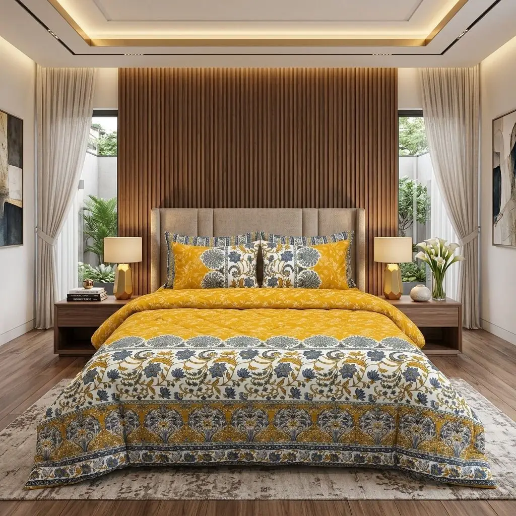 Exclusive 6 Pcs Cotton Salonica Printed Double Razai Set