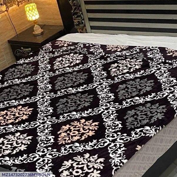 Fleece Printed Double Bed Blanket Black Patterned