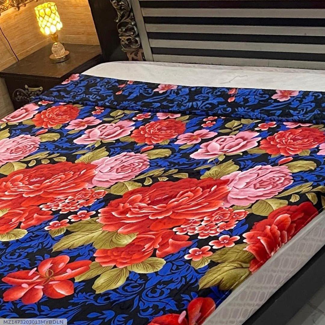 Double Bed Fleece Blanket Red Floral Print Winter Warm