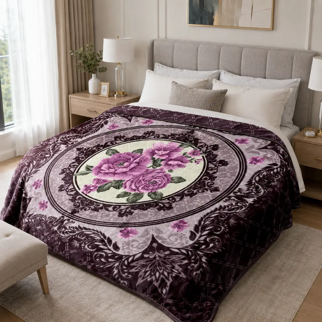 3D Panel Fleece Embossed Double Bed Blanket