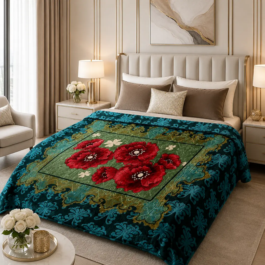 3D Panel Fleece Embossed Double Bed Blanket