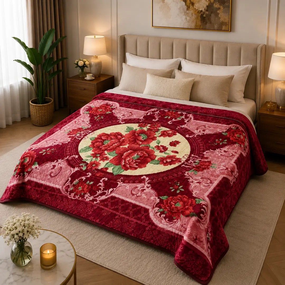3D Panel Fleece Embossed Double Bed Blanket