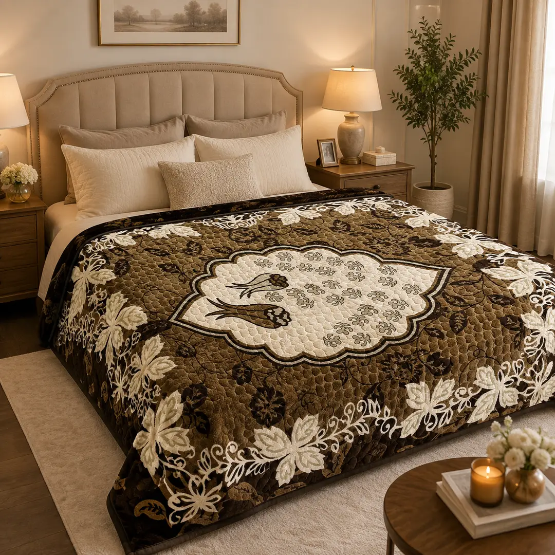 3D Panel Fleece Embossed Double Bed Blanket