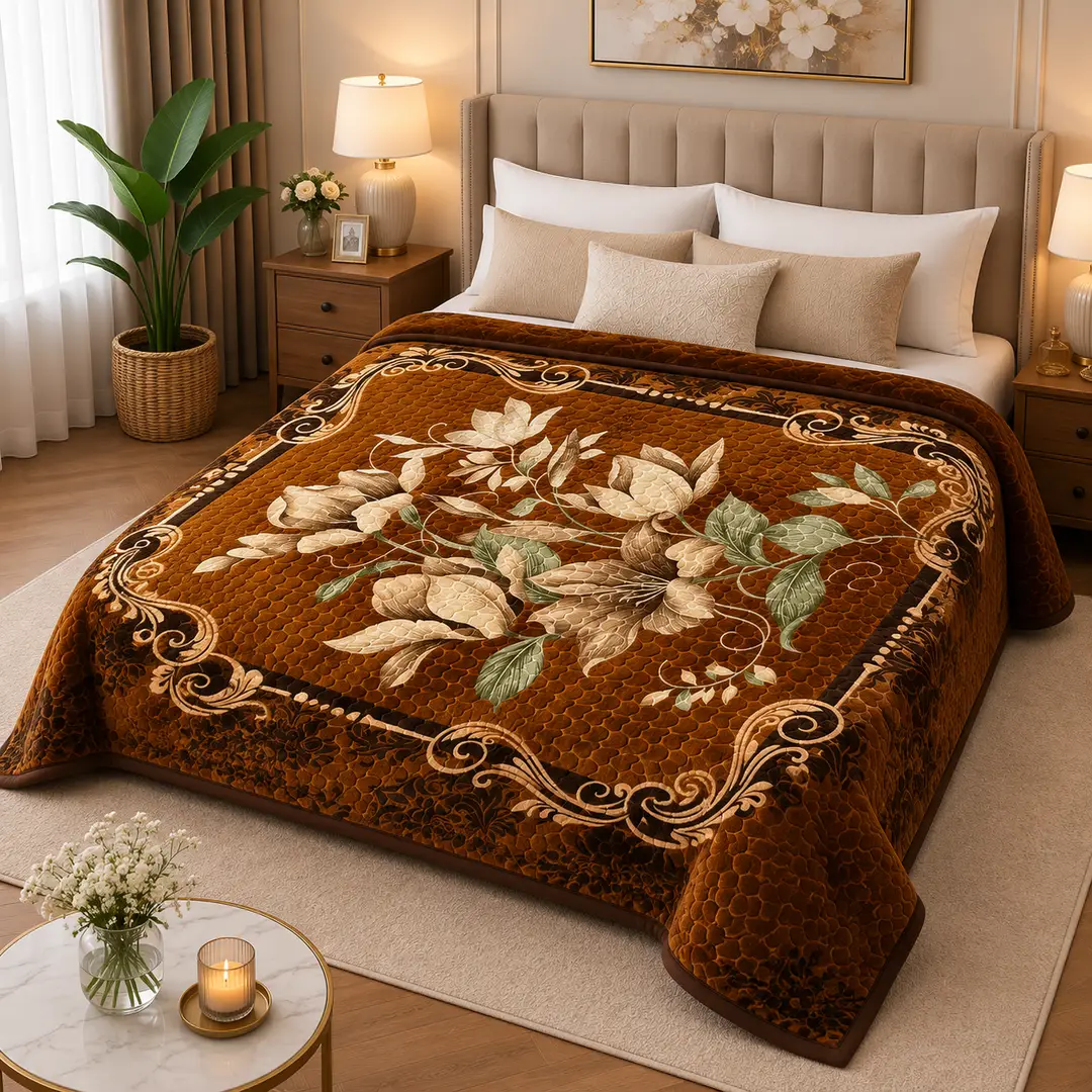3D Panel Fleece Embossed Double Bed Blanket