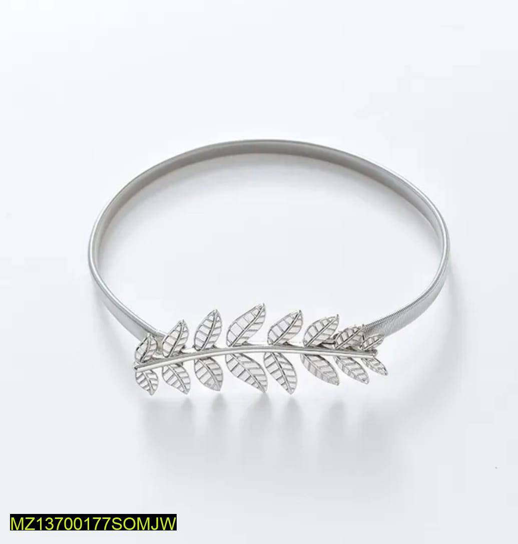 Silver Floral Leaf Waist Belt for Women
