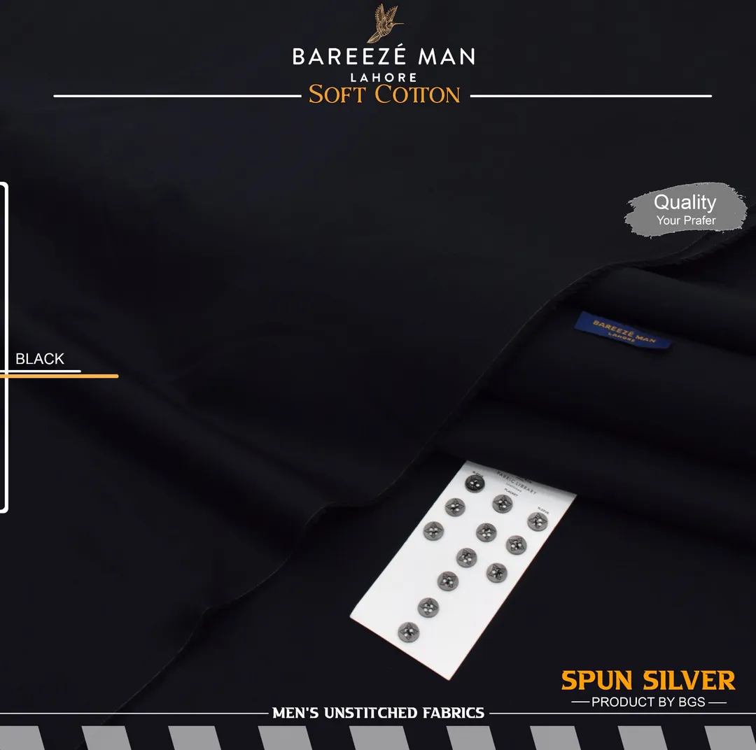 Men Black Cotton Unstitched Suit Summer