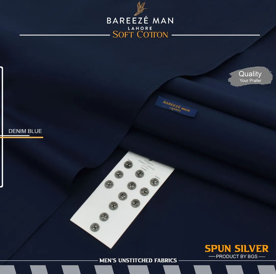 Men Unstitched Suit Blue Cotton Summer Eid Festive