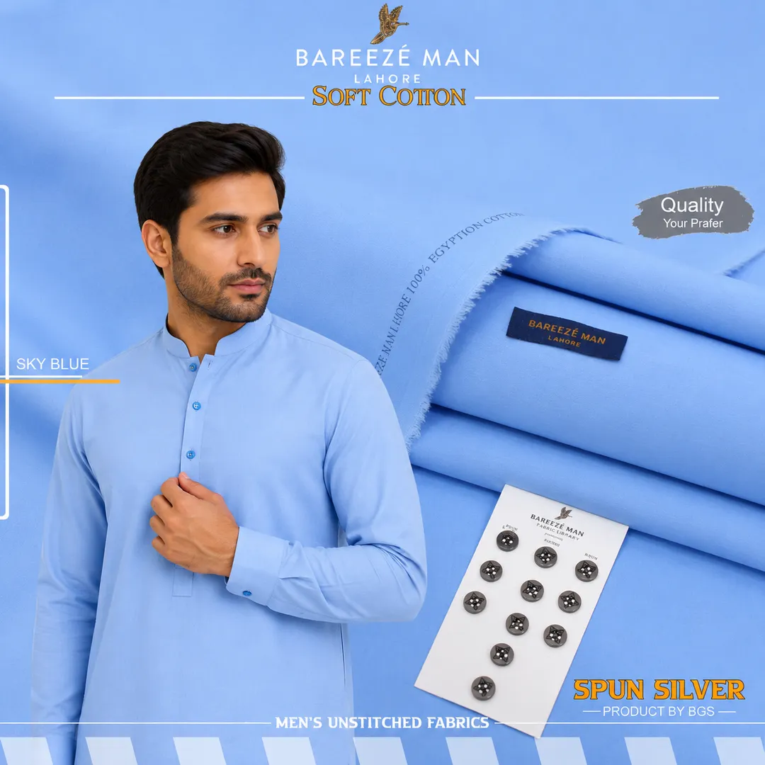 Men Soft Cotton Unstitched Suit Blue Summer