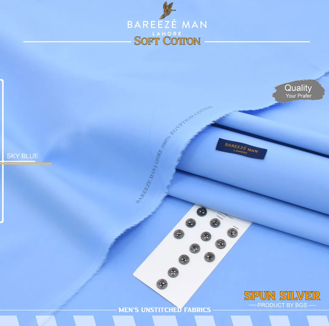 Men Soft Cotton Unstitched Suit Blue Summer