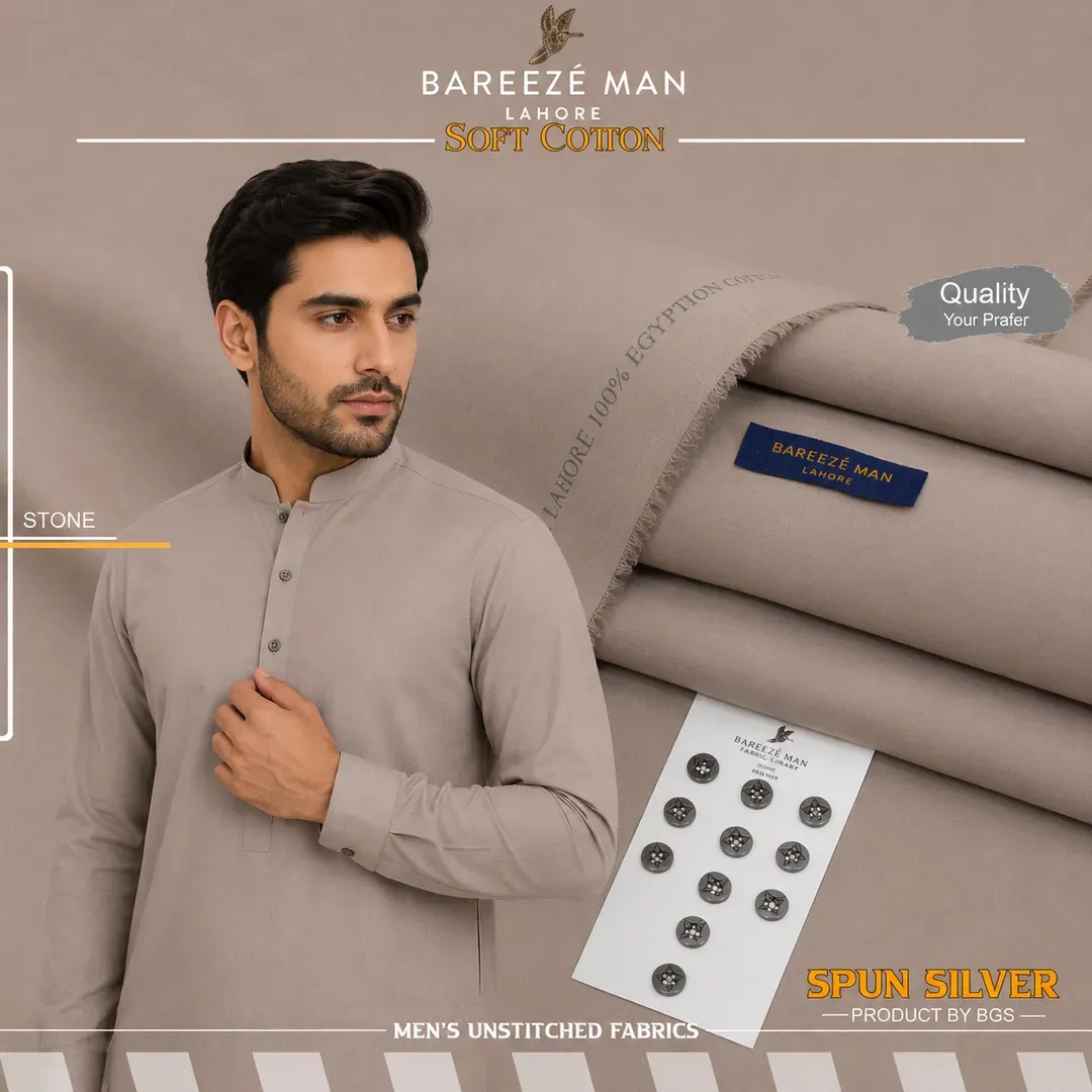 Bareeze Man Cotton Unstitched Suit Brown Summer