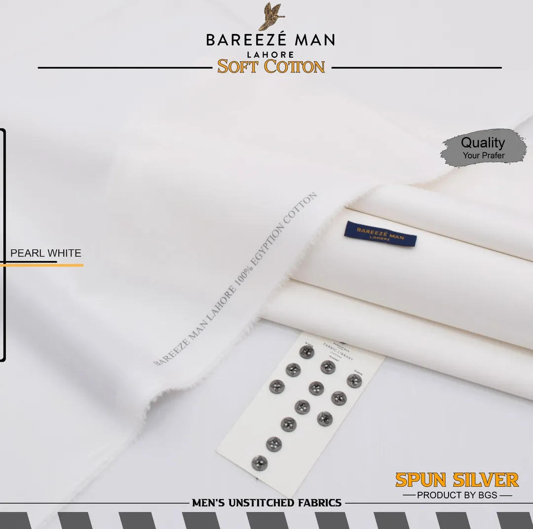 Men Unstitched Cotton Suit Pearl White Summer