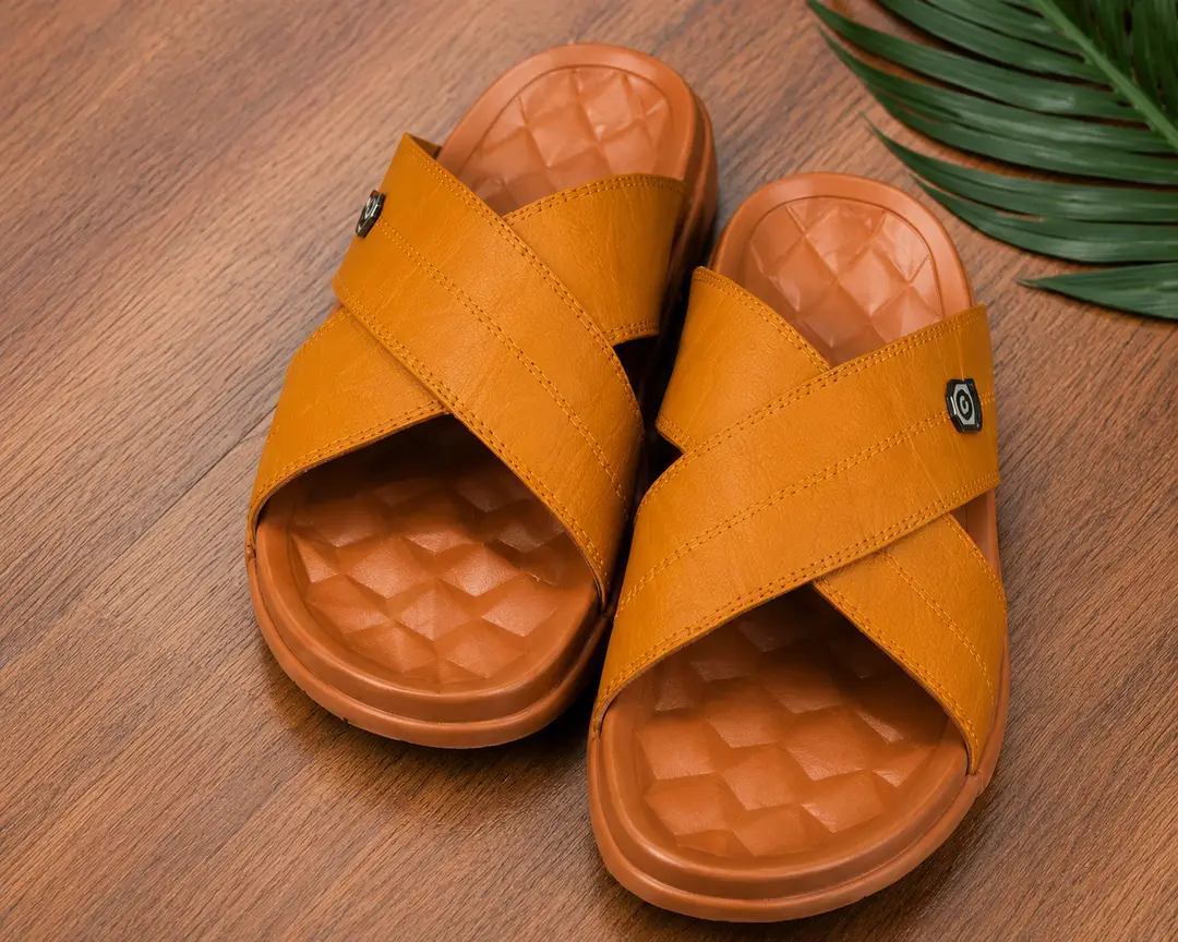 Men's Cross Strap Slide Sandals | Premium Soft Comfortable Slippers for Men | Lightweight Anti-Slip Casual Summer Slides | Indoor Outdoor Open Toe Brown Sandals