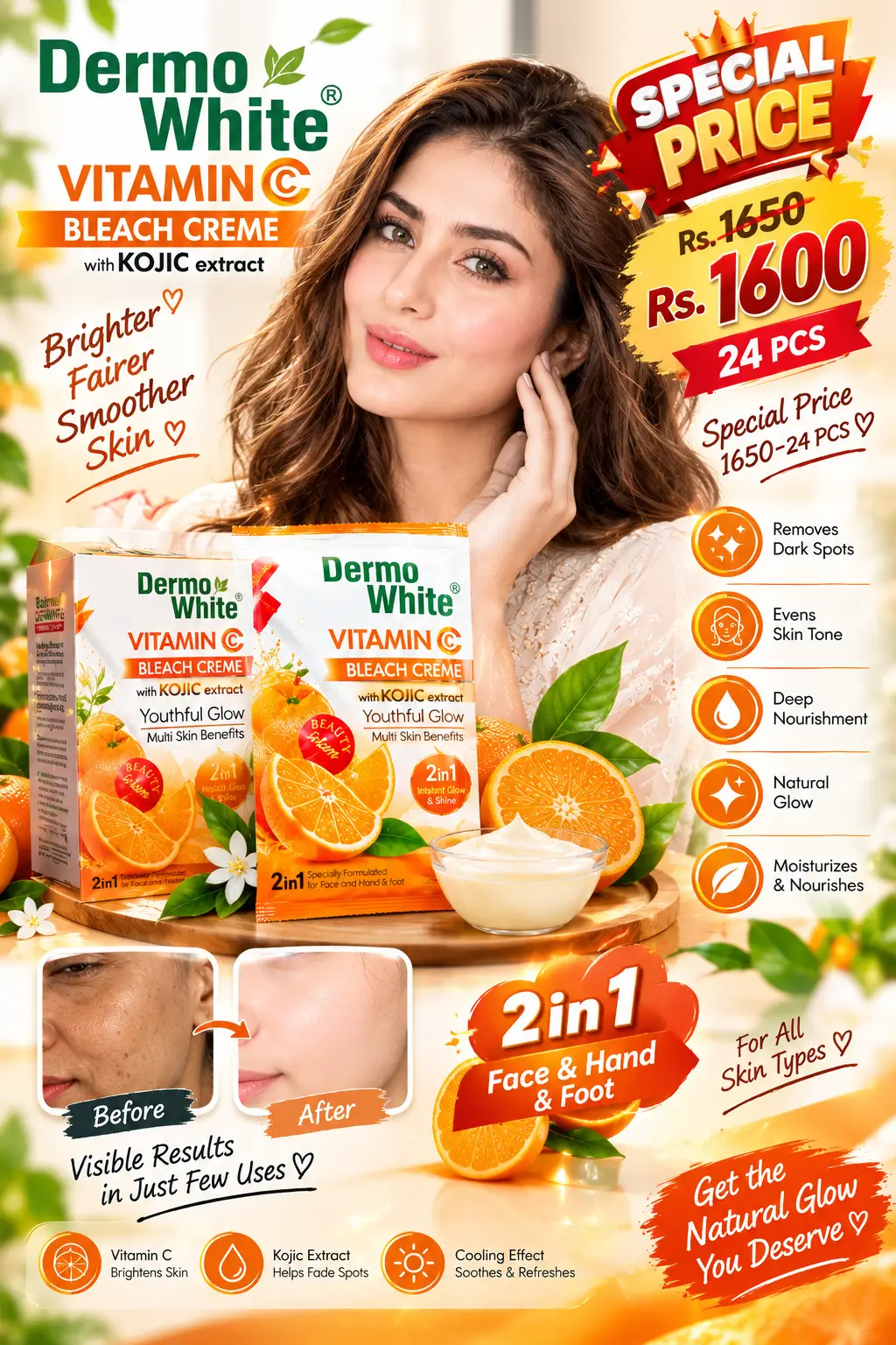 Dermot White Vitamin C Bleach Cream, With Beauty Serum