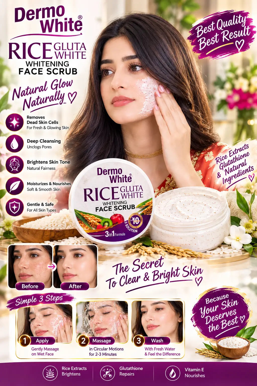 Dermo White Rice Gluta White Whitening Face Scrub