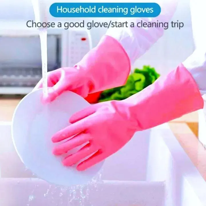 Pink Rubber Kitchen Cleaning Gloves 1 Pc Multicolor