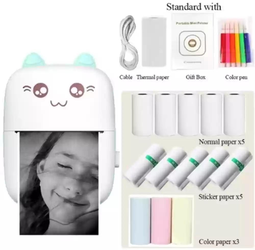 Portable Wireless Mini Printer with Cat Design