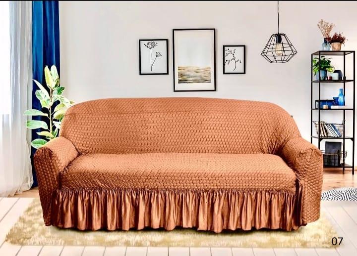 5 Seater Sofa Cover Golden Textured Jersey Fabric