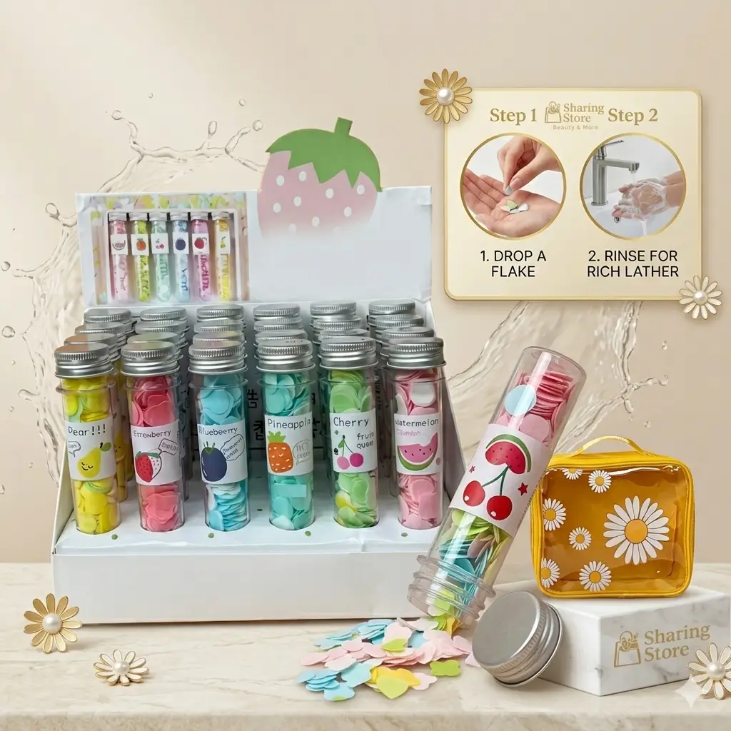 Fruity Paper Soap Tubes – Portable Hand Wash Flakes for Travel & Daily Use
