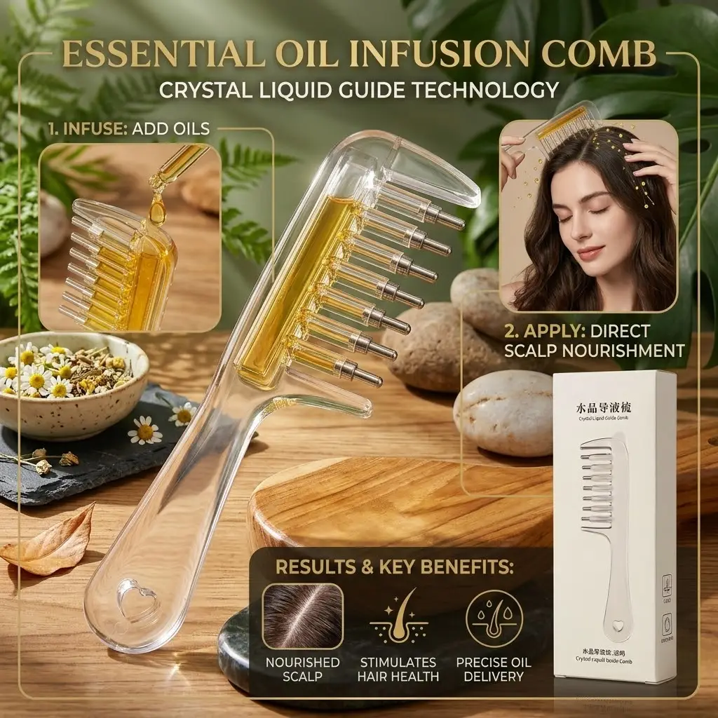 Essential Oil Infusion Comb & Hair Oil Applicator | Scalp Massager Liquid Dispenser for Hair Growth