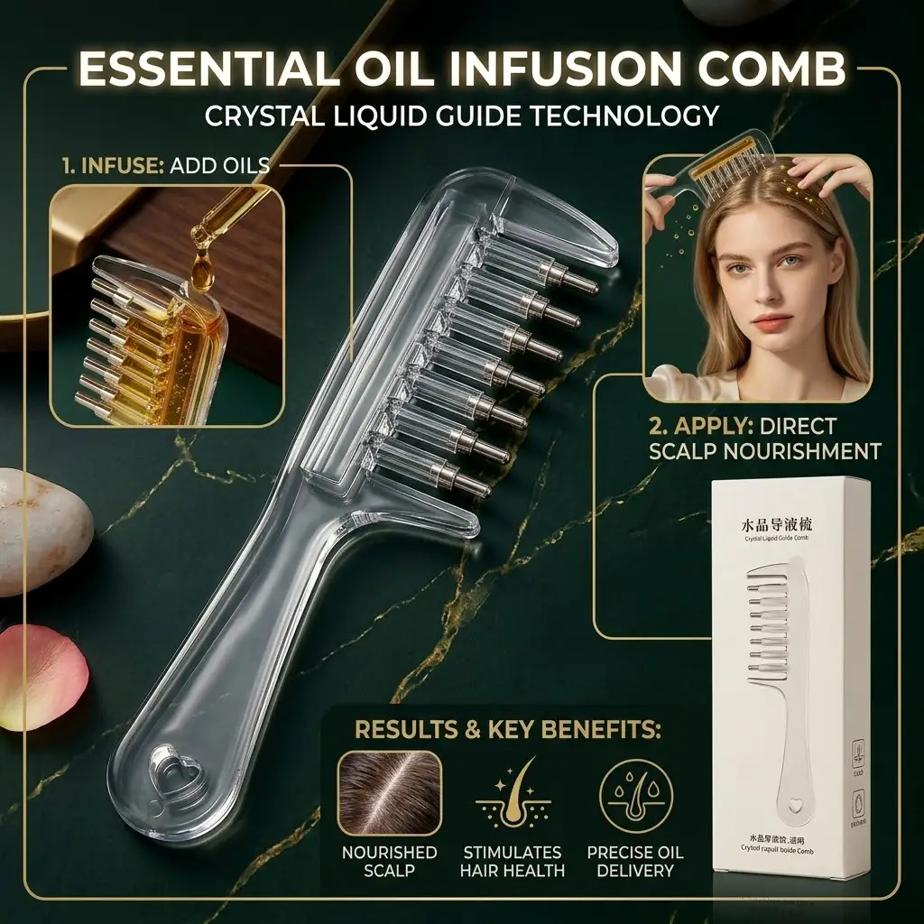 Essential Oil Infusion Comb & Hair Oil Applicator | Scalp Massager Liquid Dispenser for Hair Growth