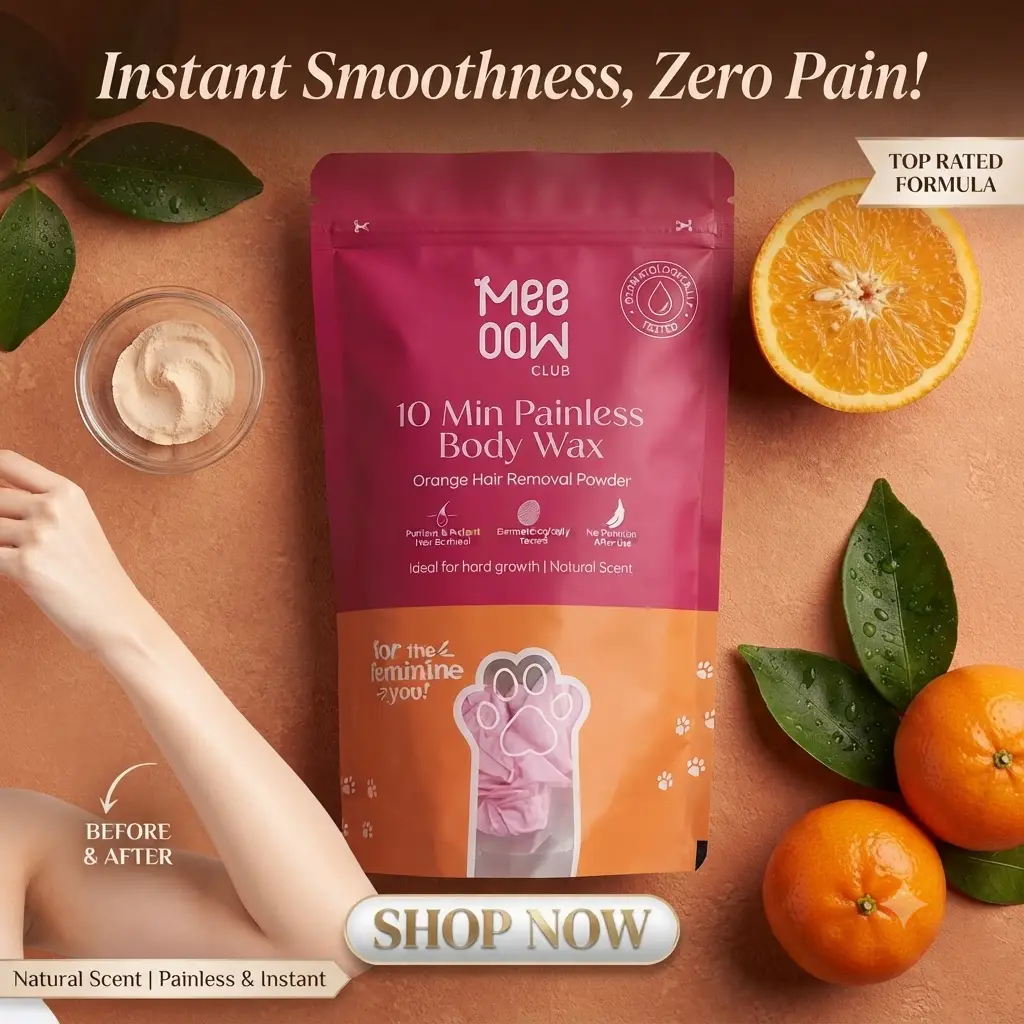 Meeoow Club 10 Min Painless Body Wax Powder – Instant Orange Hair Removal for Smooth Skin