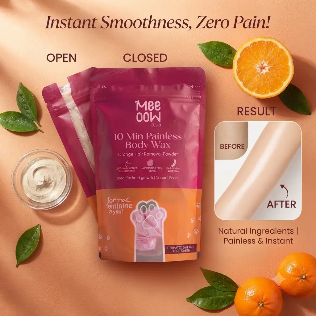 Meeoow Club 10 Min Painless Body Wax Powder – Instant Orange Hair Removal for Smooth Skin