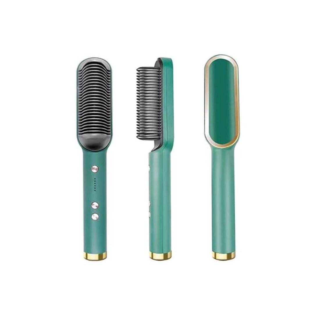 2-in-1 Hair Straightener Brush White Corded Electric