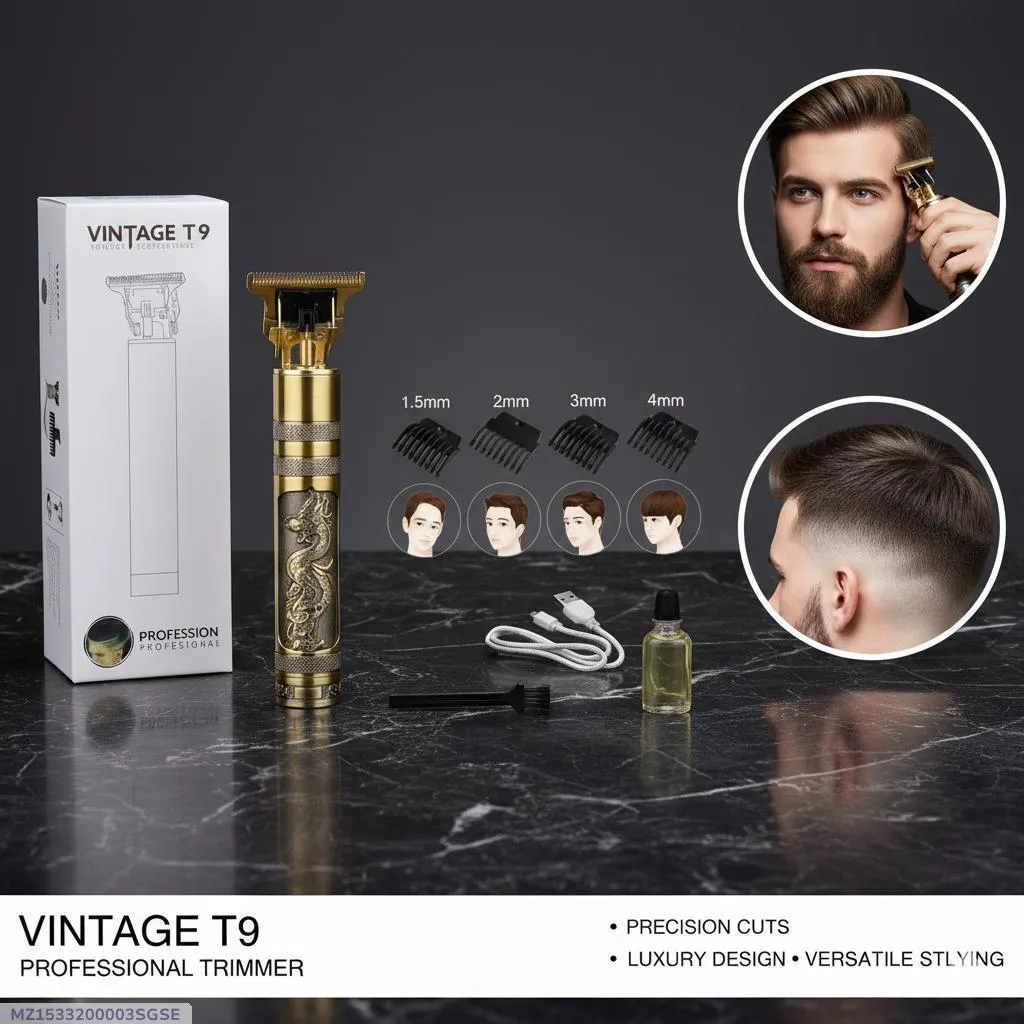 Vintage T9 Rechargeable Hair Trimmer Golden 4 Blades