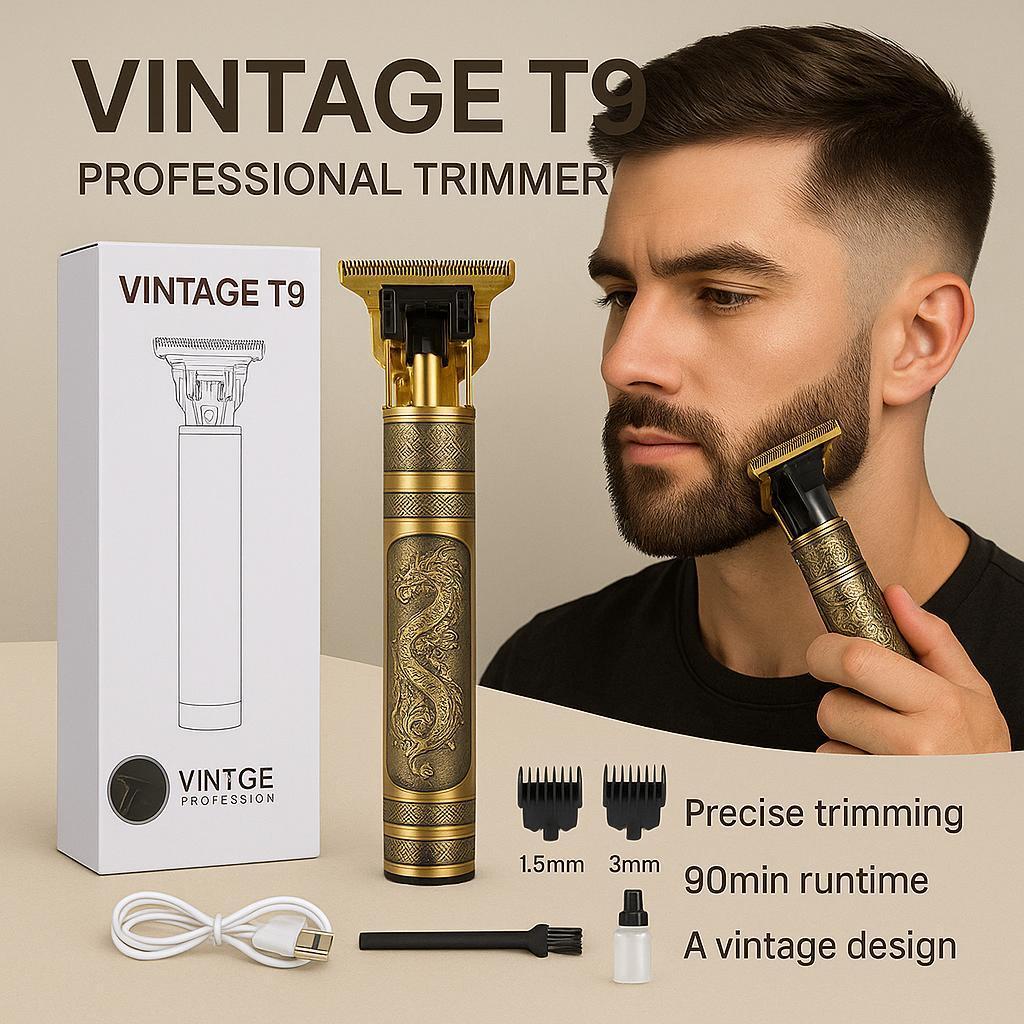 Vintage T9 Rechargeable Hair Trimmer Golden 4 Blades
