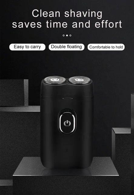 Portable Rechargeable Hair Shaver Black Double Floating Travel Friendly