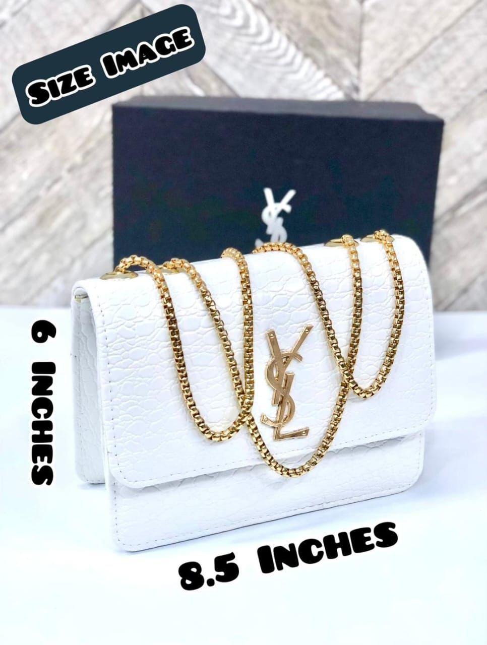 Golden Crossbody Bag for Girls with YSL Logo