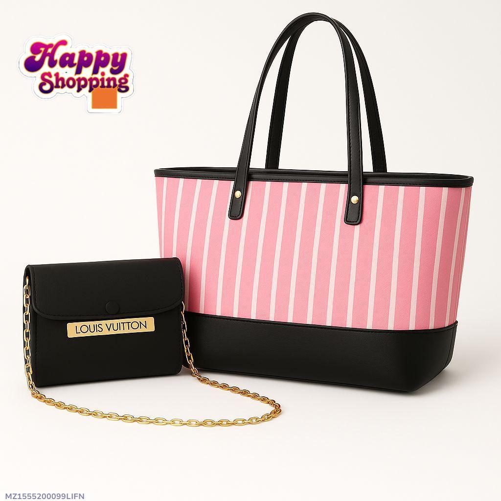 Louis Vuitton Striped Tote & Crossbody Set Pink Black