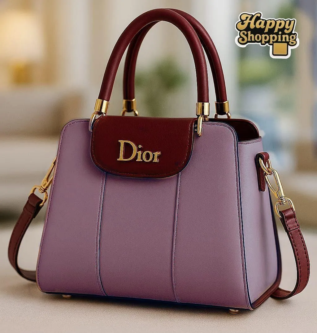 Women's Purple PU Leather Shoulder Bag with Gold Dior Logo