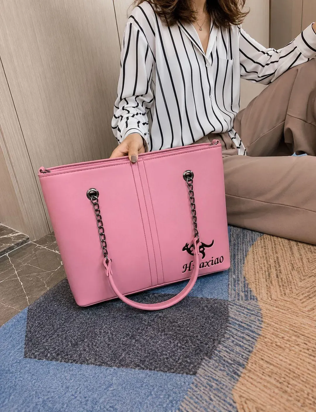 Pink Leather Shoulder Bag for Women