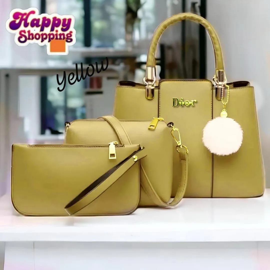 Happy Shopping Yellow Women's PU Leather Handbag Set with Top Handle