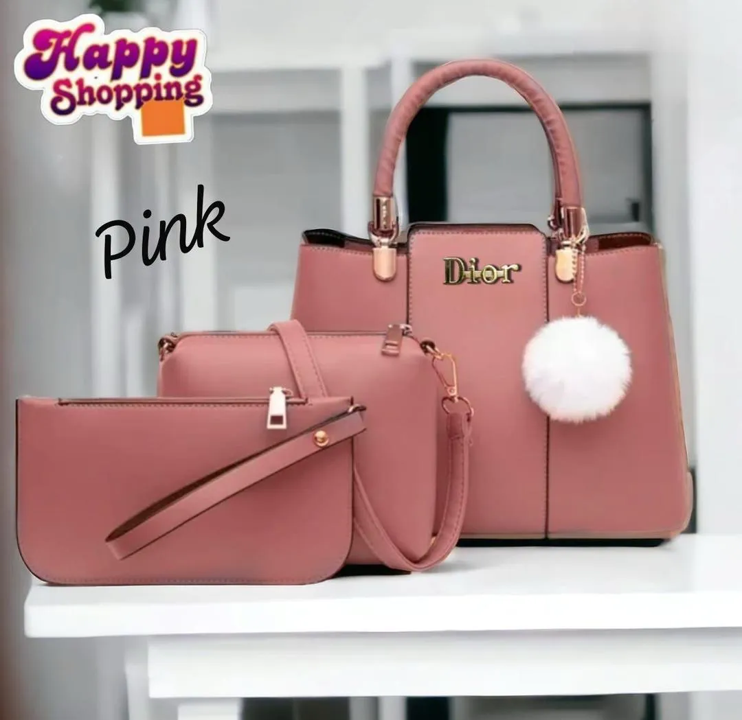 Happy Shopping Pink Women's PU Leather Handbag Set with Top Handle
