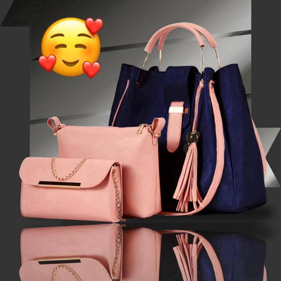 Women PU Leather 3-Piece Handbag Set Blue